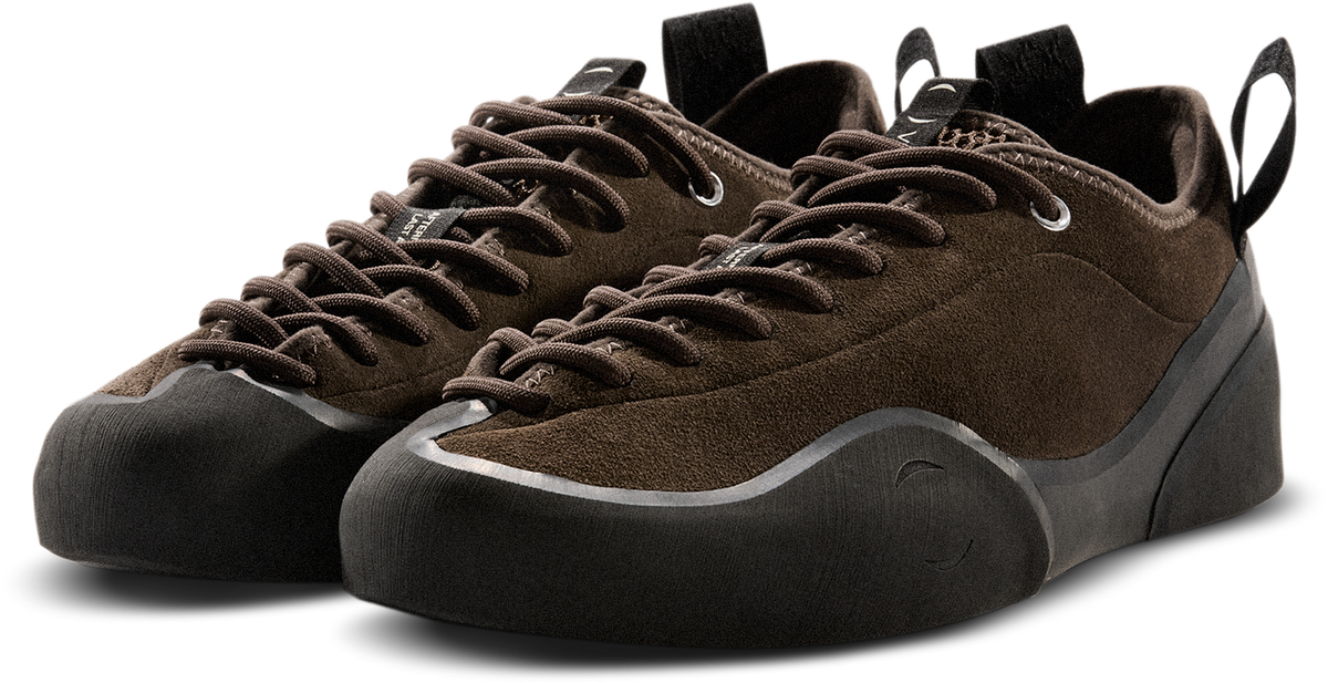 side by side view of brown suede skateboard sneaker