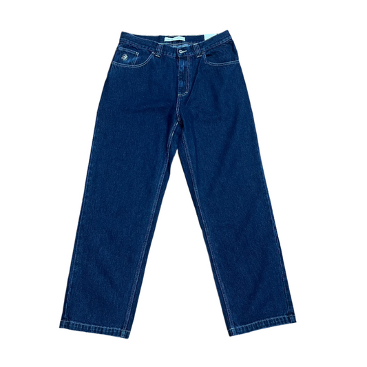 Indigo blue denim with light stitching