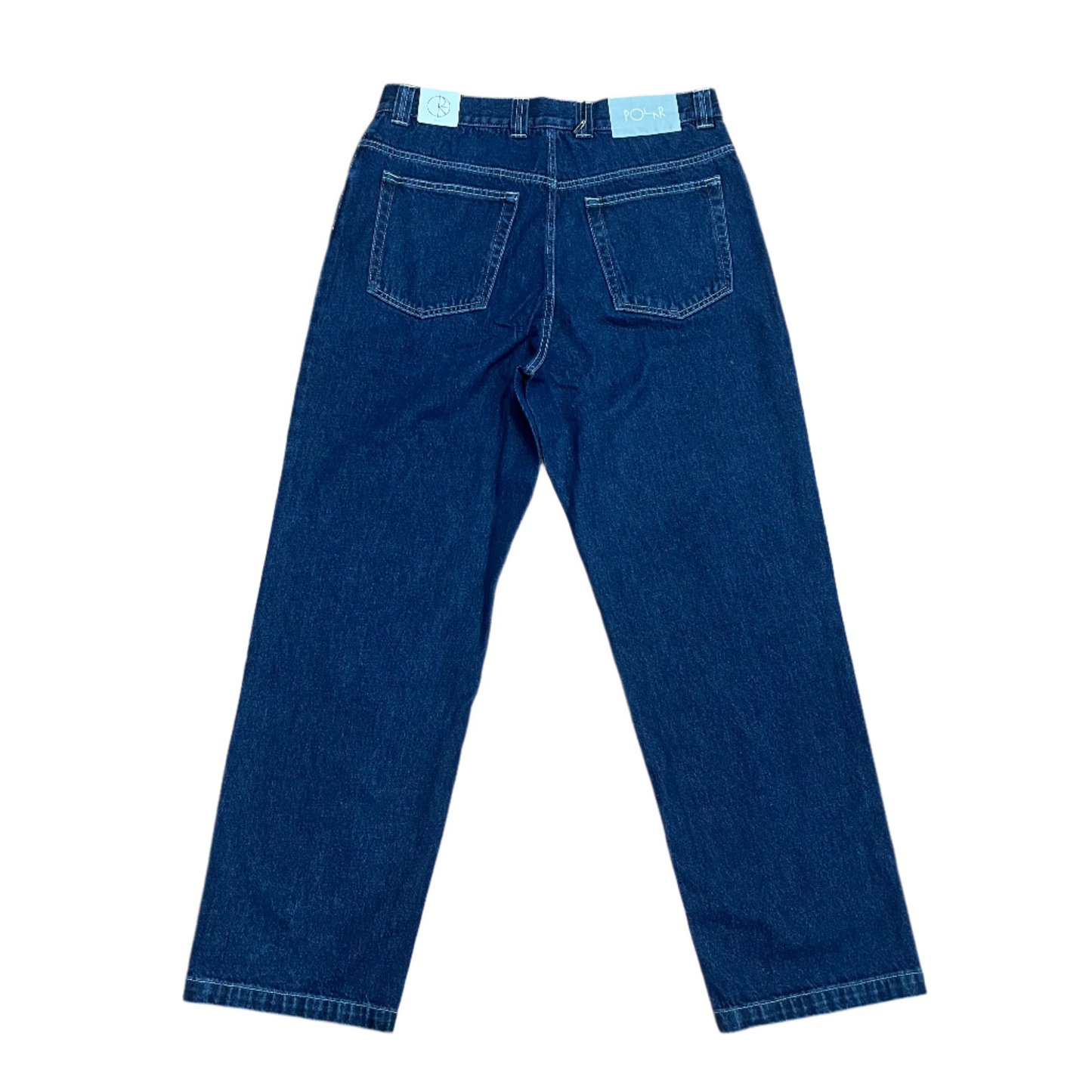 Indigo blue denim with light stitching