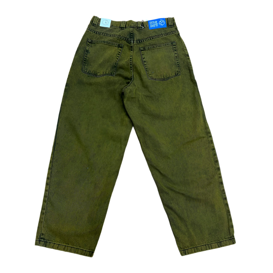 Yellow denim with a black tint