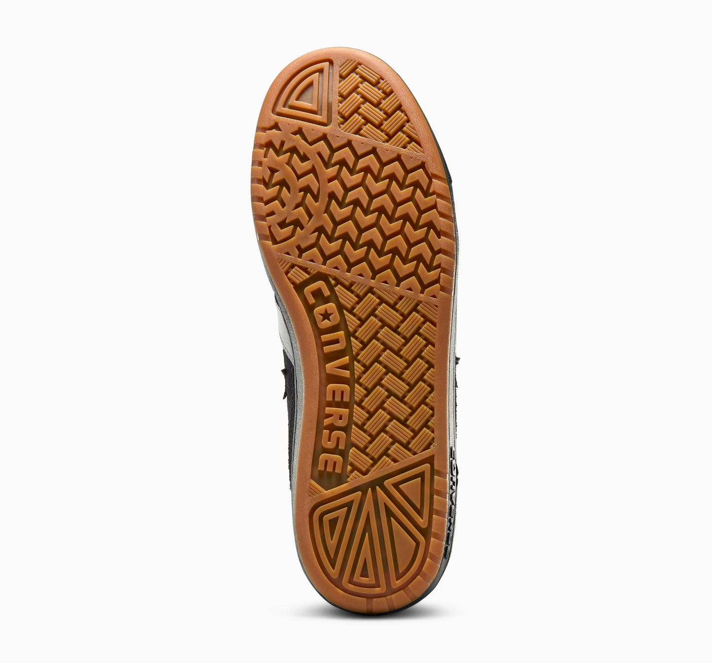 view of gum sole on bottom of skateboard sneaker