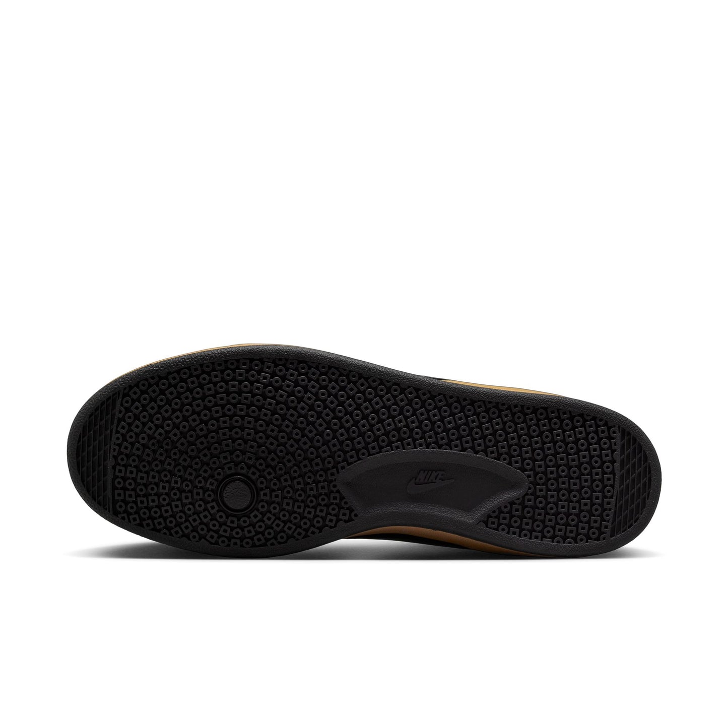 view of black rubber outsole on lowtop skateboard sneaker