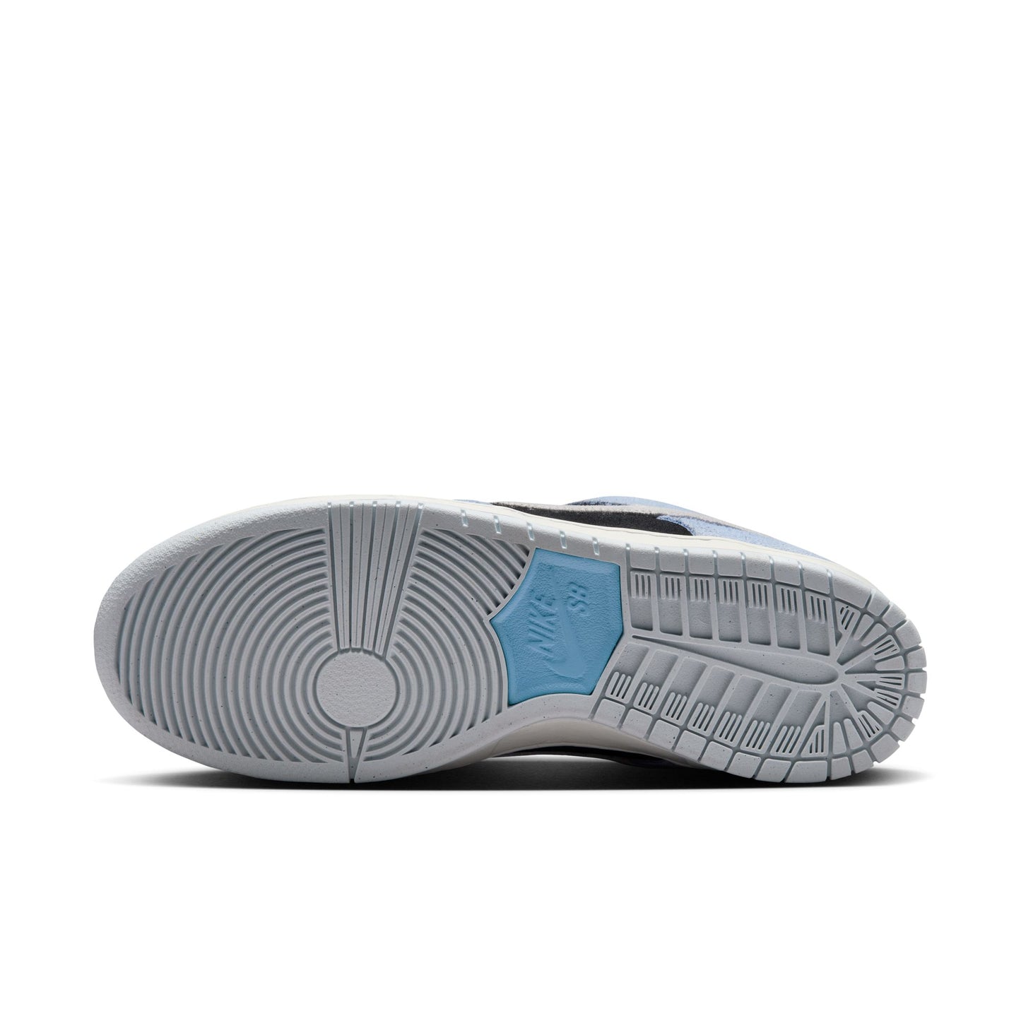 view of white outsole on lowtop Nike sb sneaker