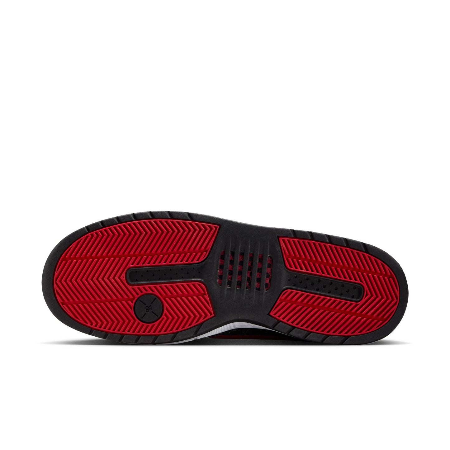 Red and black shoe sole on a white background