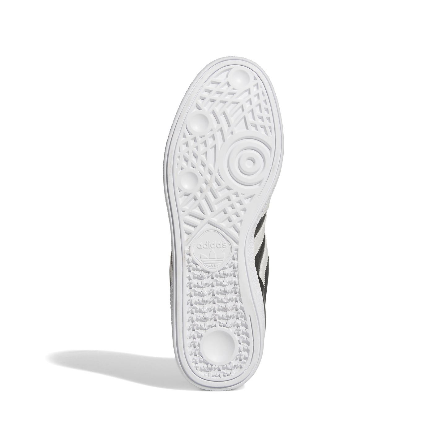 view of white outsole on lowtop socer style skateboard sneaker