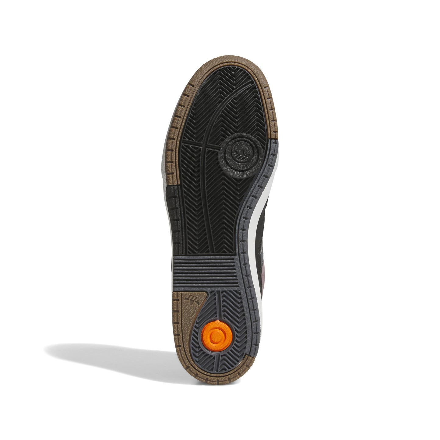 view of black, grey and brown gum rubber outsole