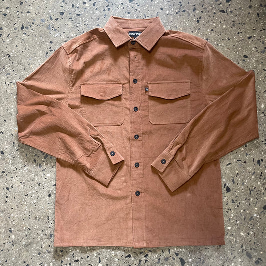 caramel button down long sleeve shirt