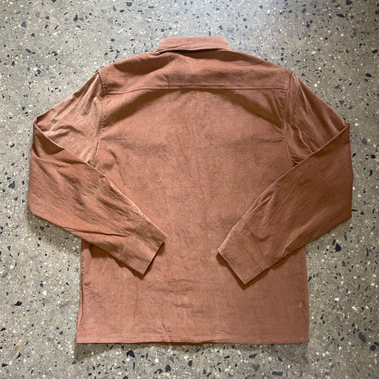 back view of caramel long sleeve shirt