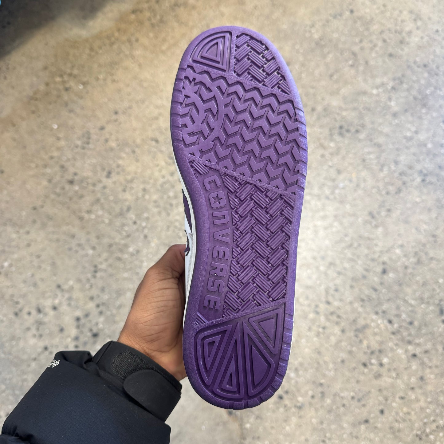 purple sole, bottom of sneaker