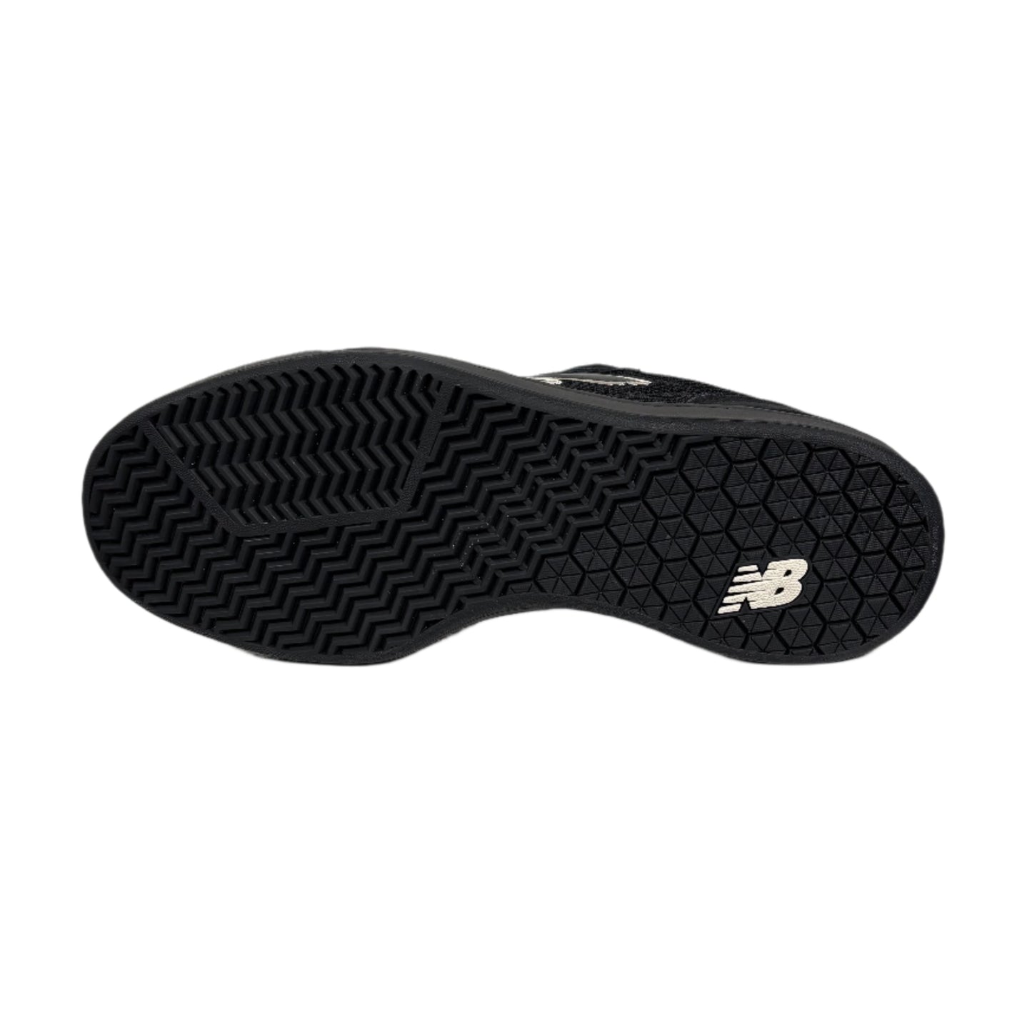view of black rubber outsole on lowtop skateboard shoe