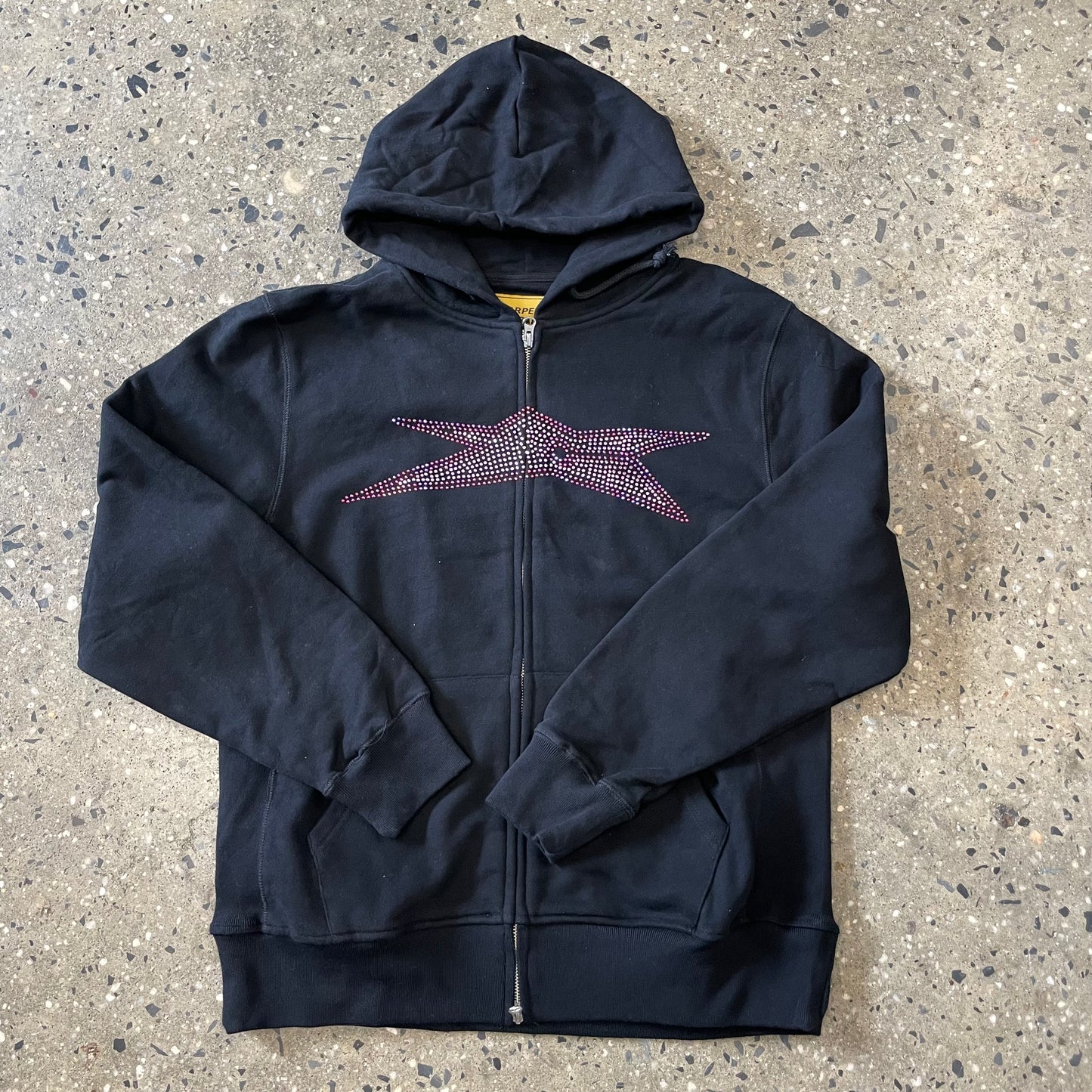 Carpet Bizarro Rhinestone Zip-Up Hoodie - Black