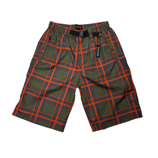 green and red plaid elastic waist shorts