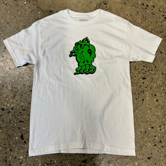 green skull logo printed center chest on white t-shirt