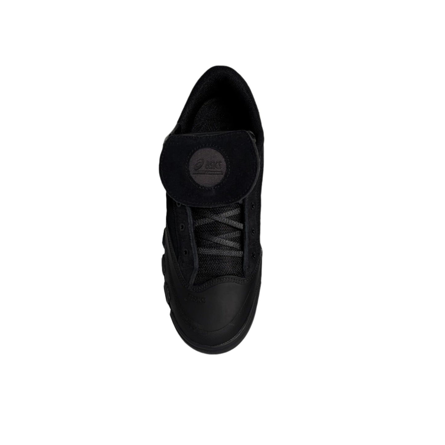 overhead view of Black sneaker on a white background