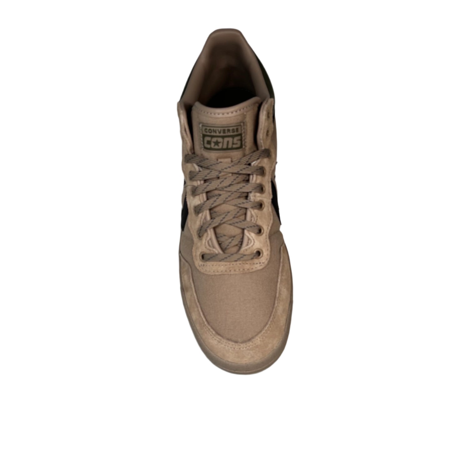 Beige sneaker with laces on a white background