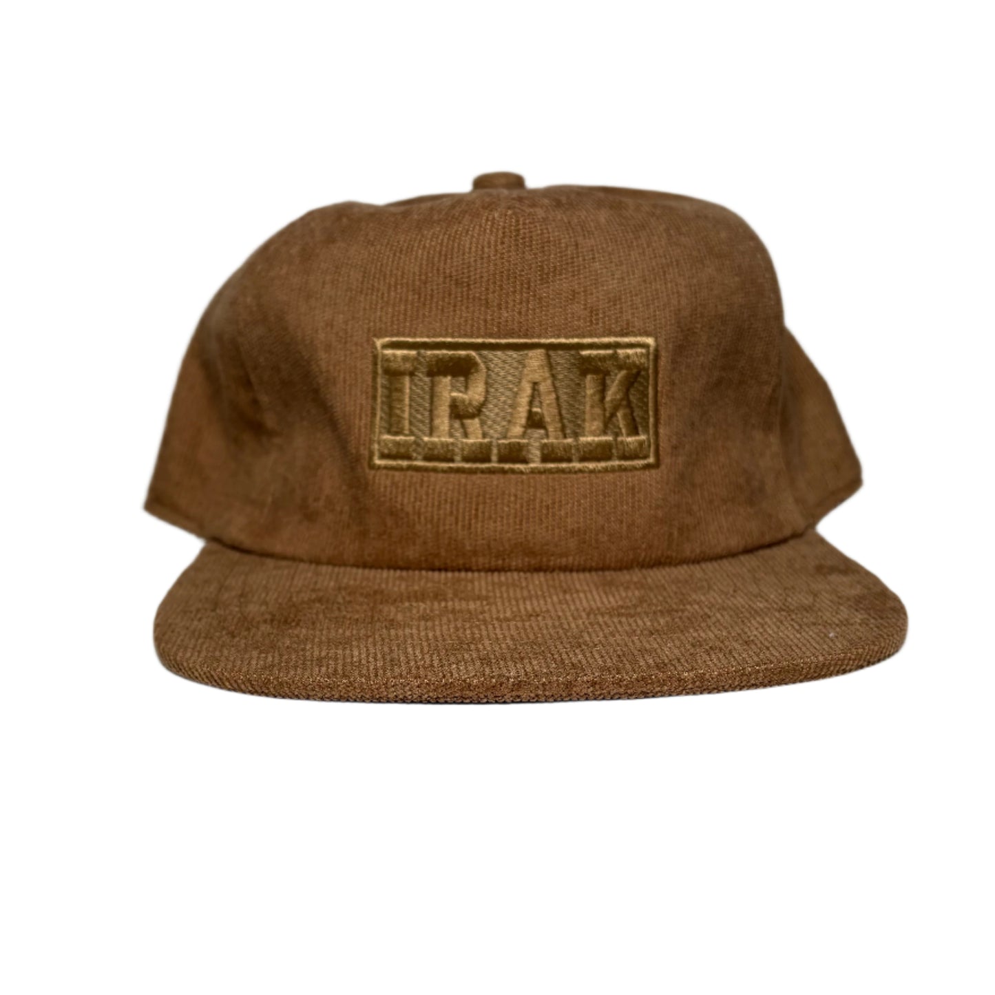 Brown cap with a logo on a white surface