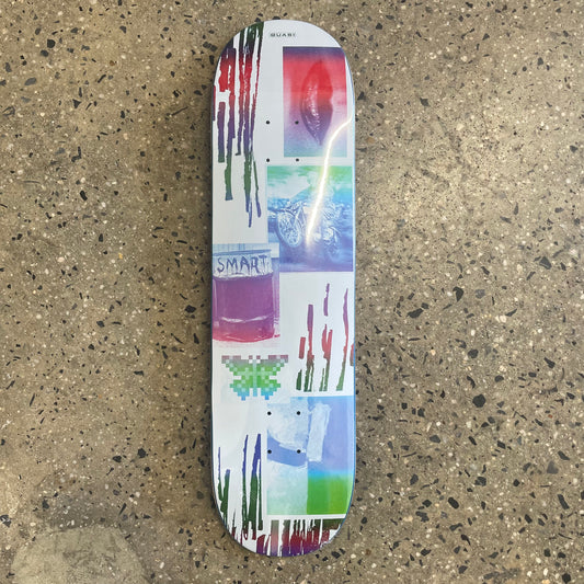 multi color abstract design on white skate deck