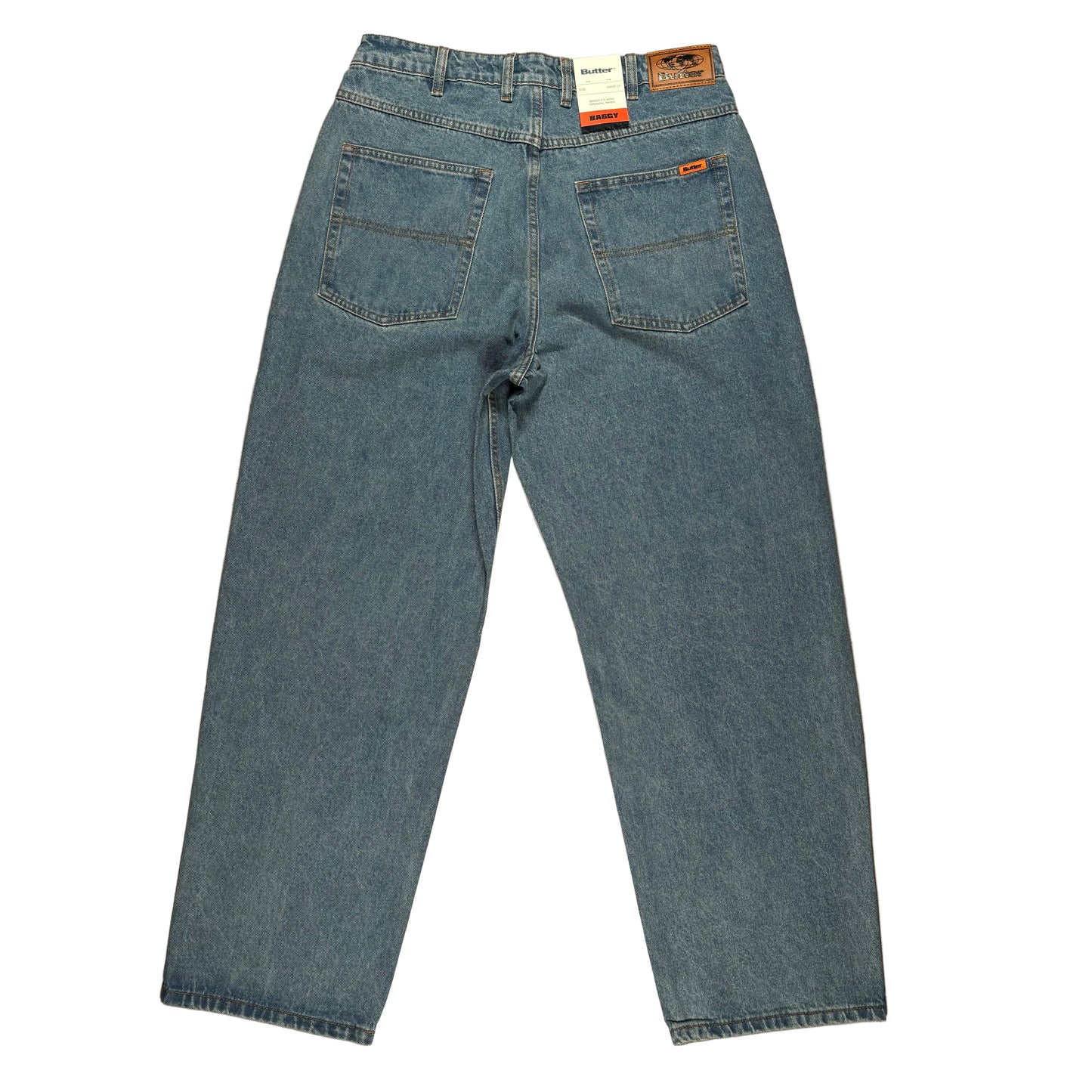 rear view of a Pair of blue jeans on a white background