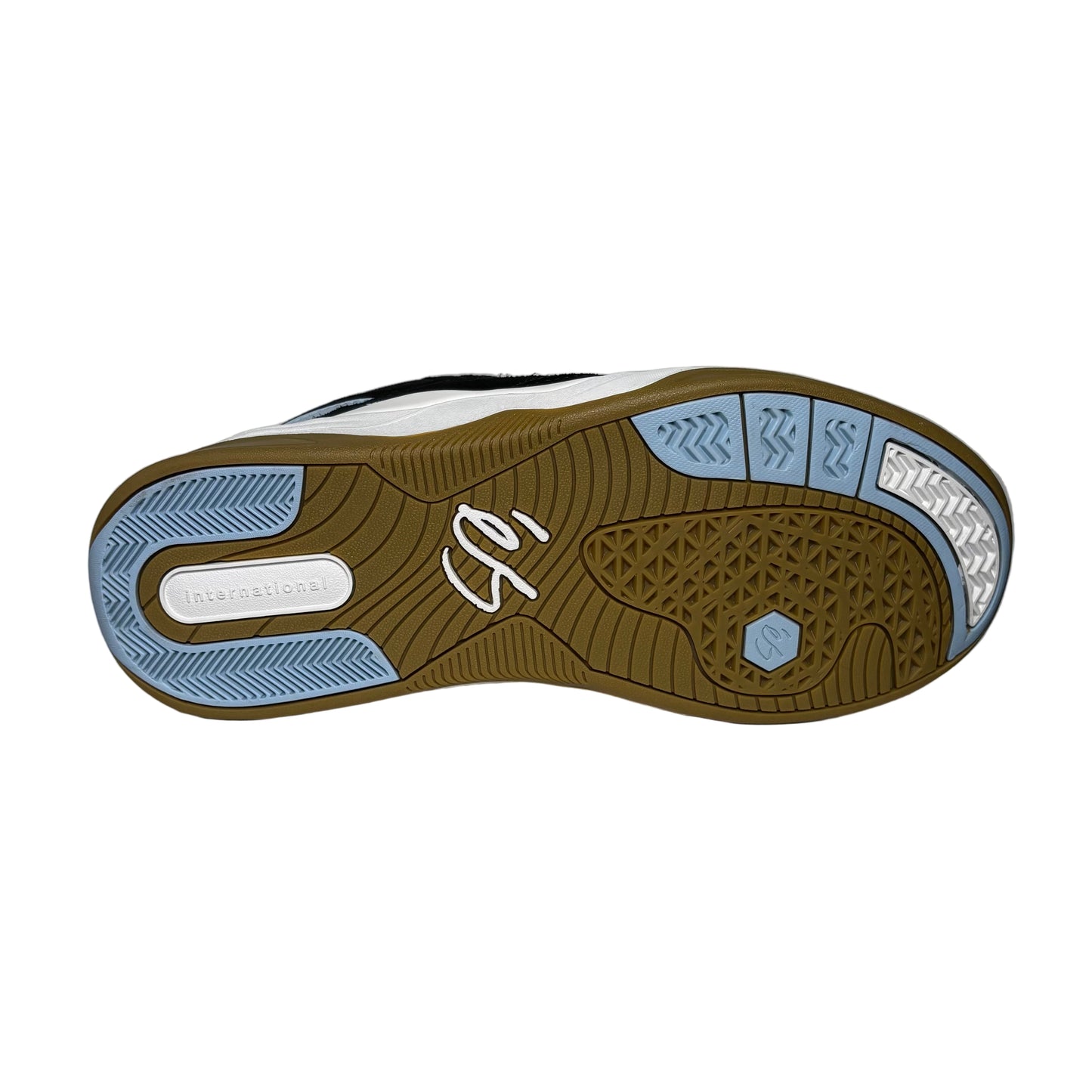 Sneaker sole with brand logo on a white box against a gray background