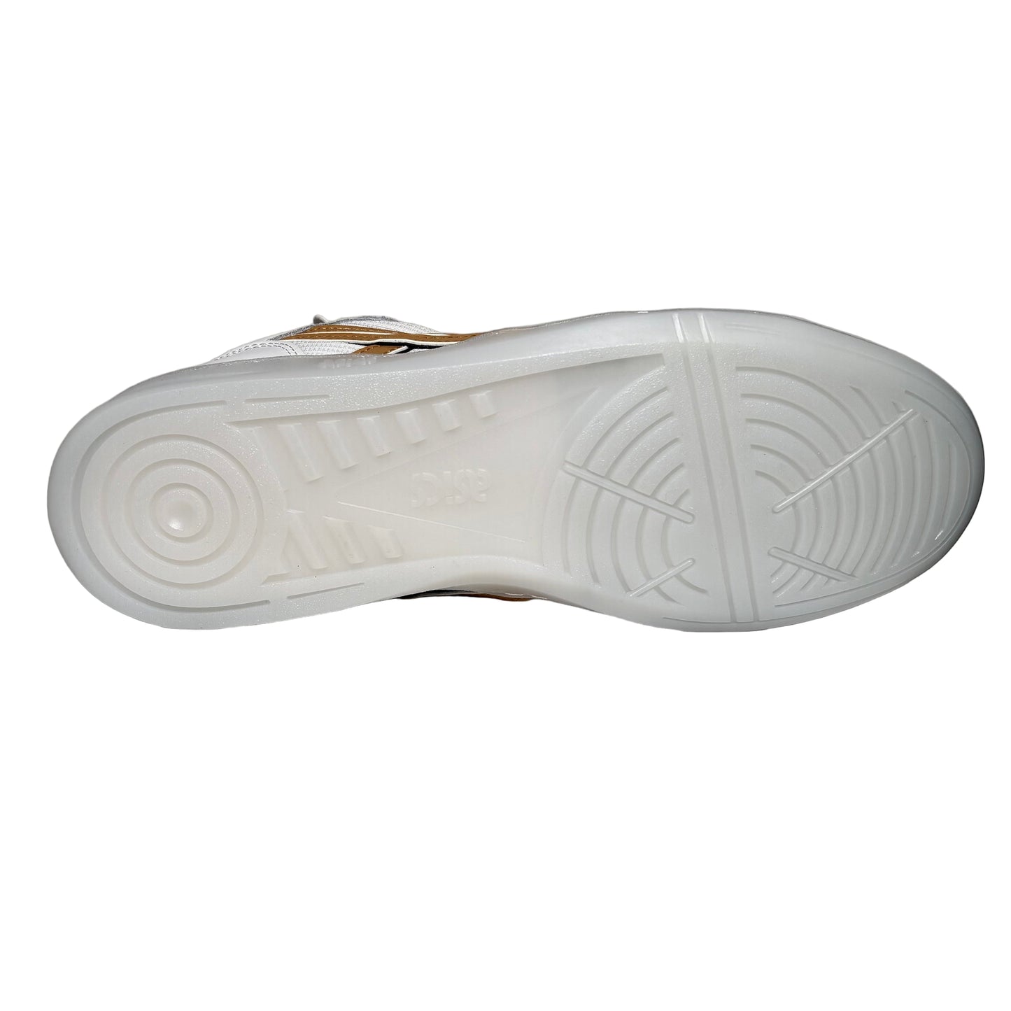 White sneaker sole on a white box with a gray background