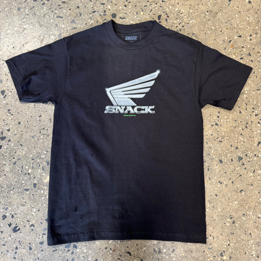 white wing logo on black T-shirt