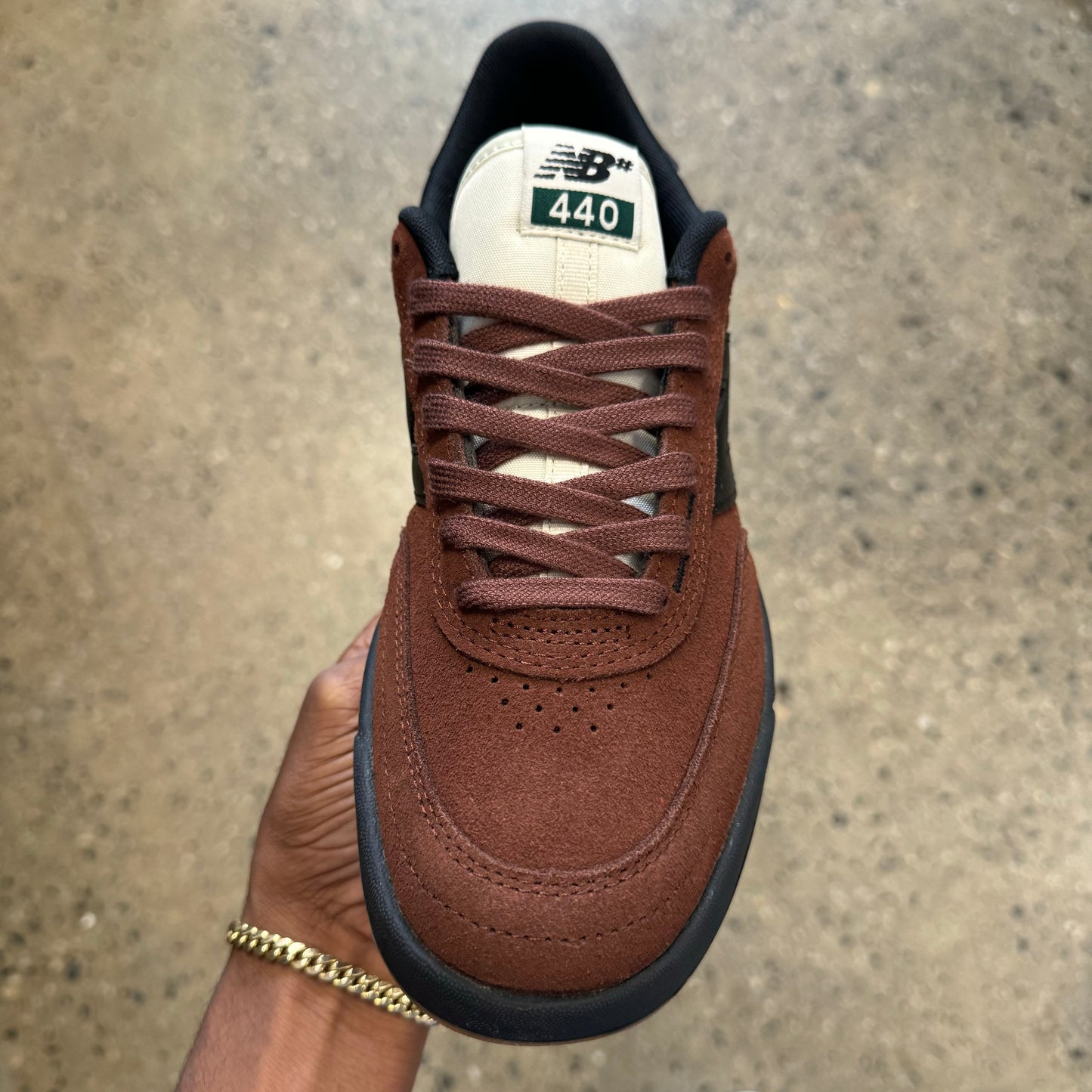 brown suede with a black sole