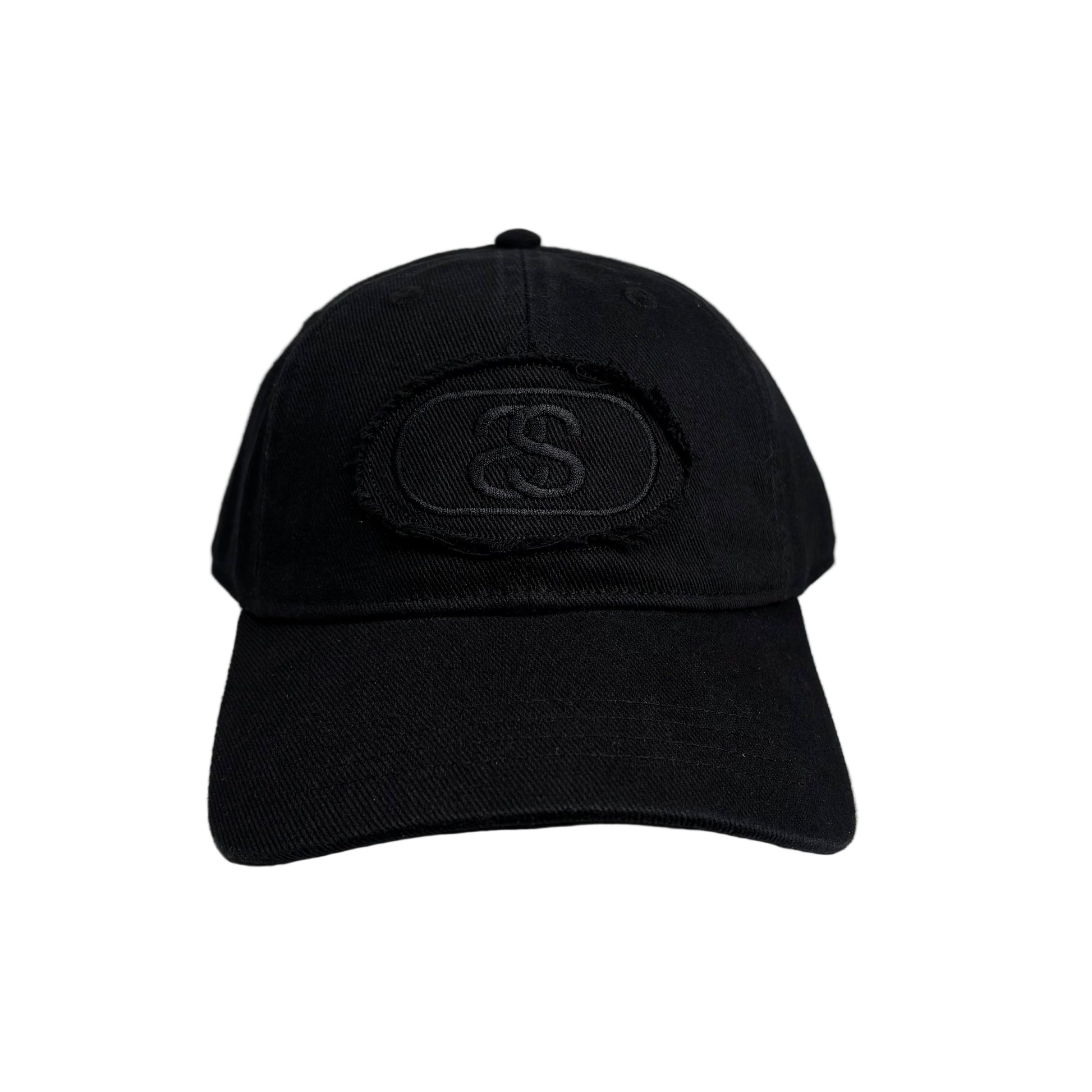 Black cap with a double S logo on a white background
