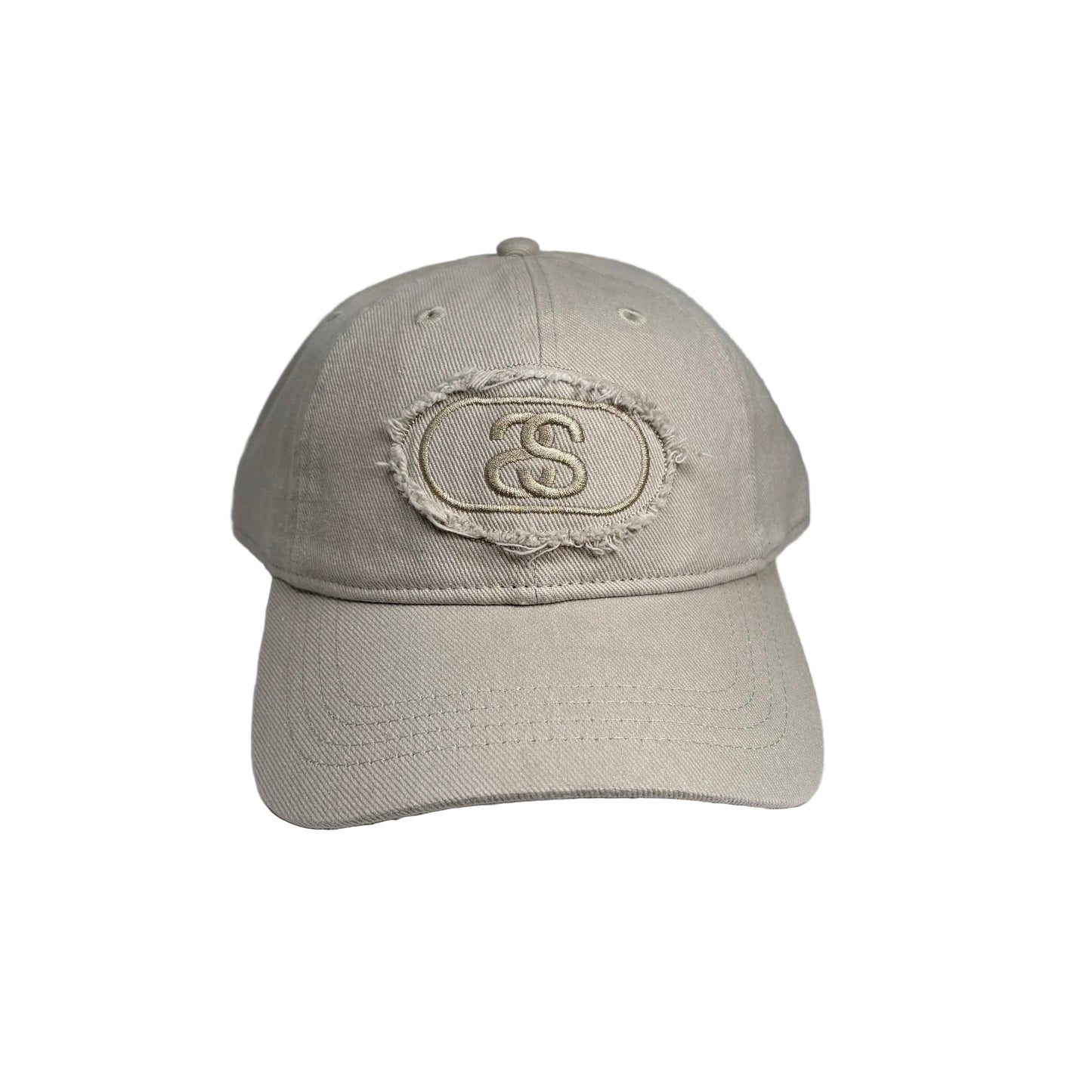 Beige cap with a logo on a white background