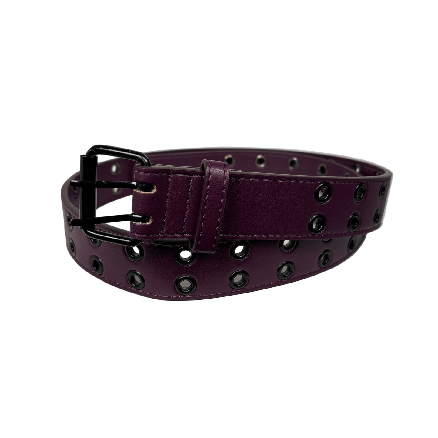 Purple belt with black grommets on a white background