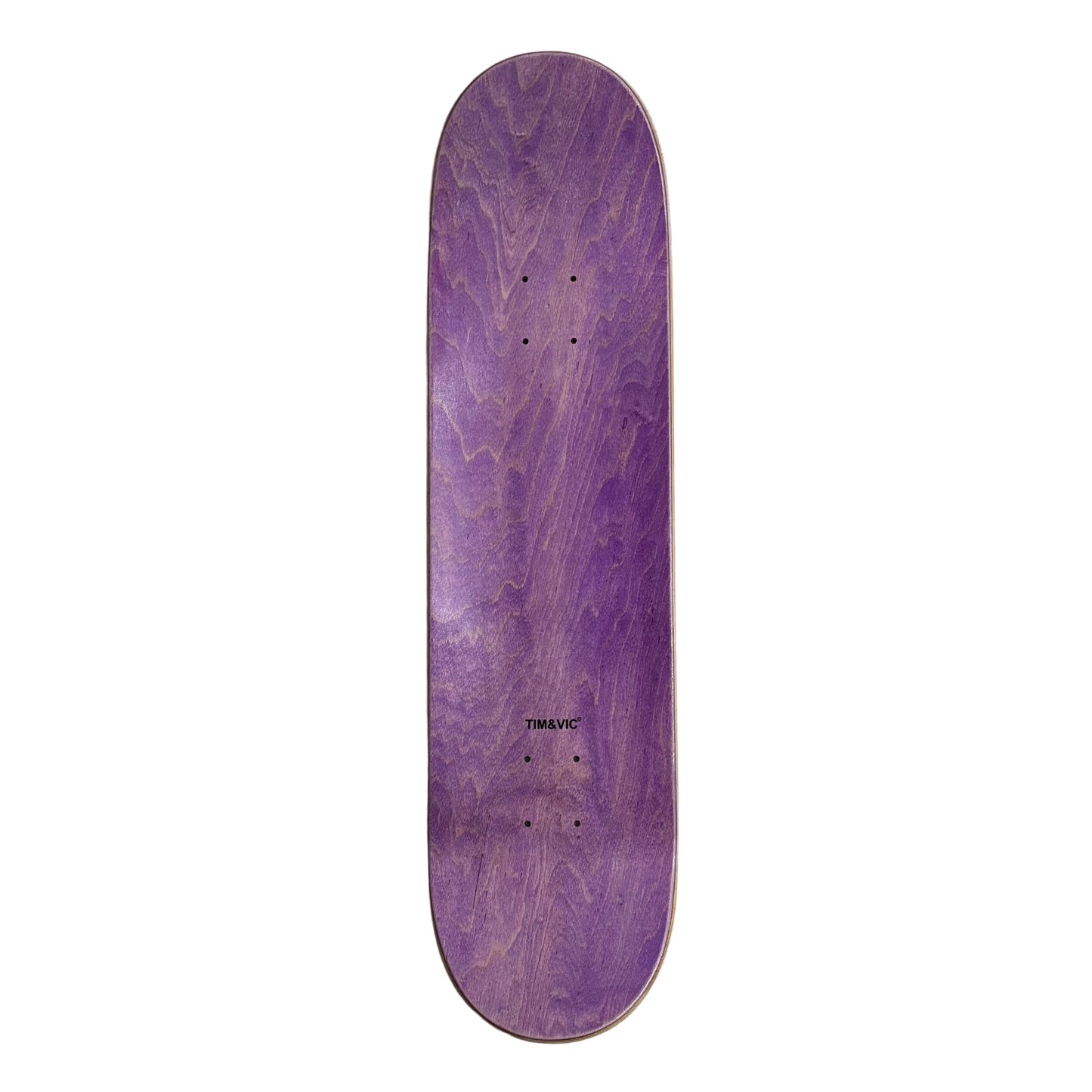Purple skateboard deck top on a white surface
