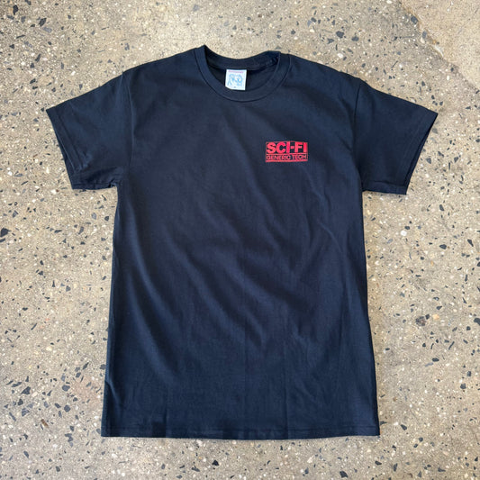 black T-shirt with red logo