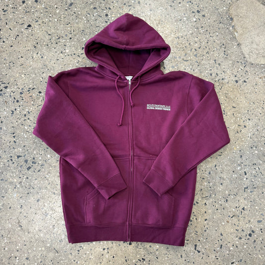 maroon zip up hoodie with logo