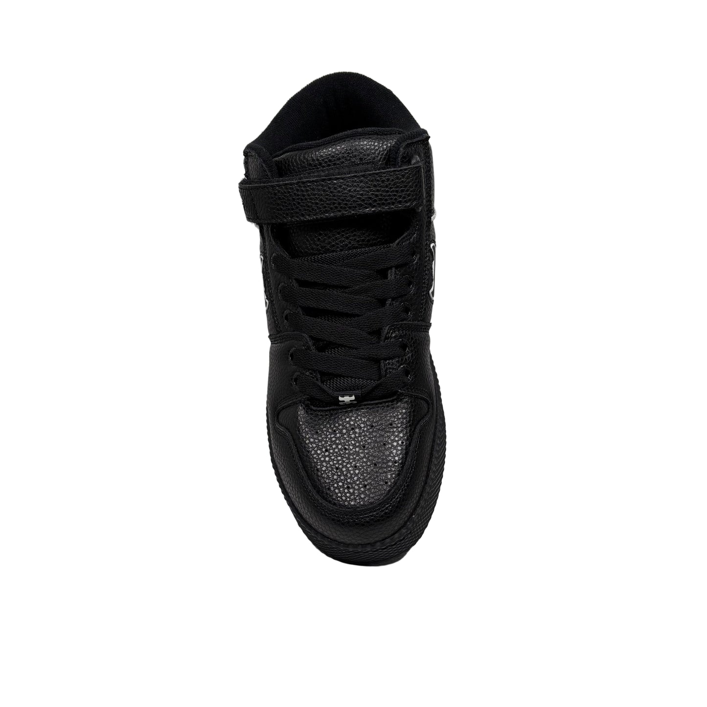 top down view of black leather skateboard shoe