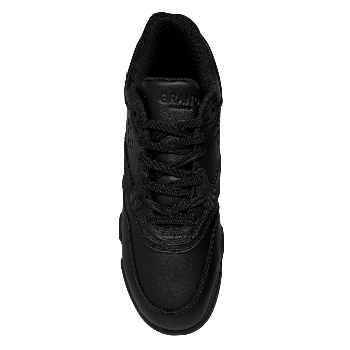 top down view of Black sneaker on a white background