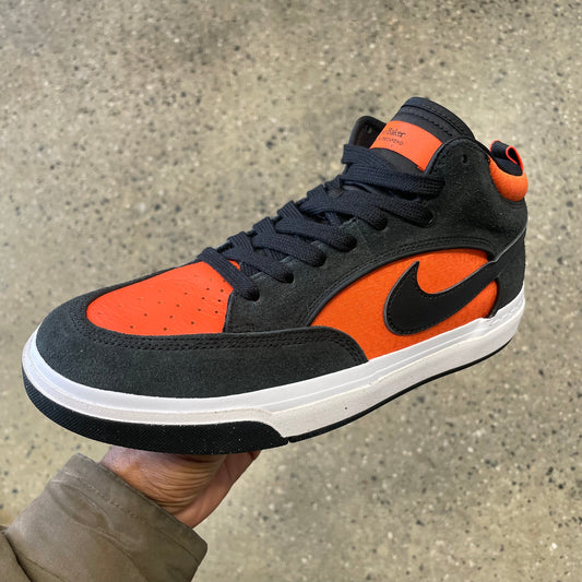black and orange sneaker with white and black sole