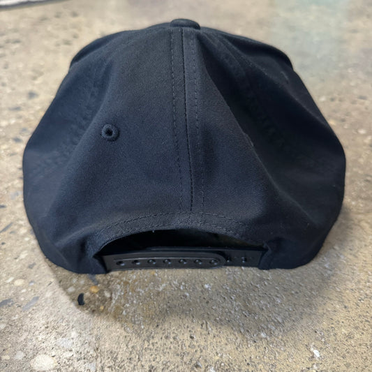 back view of black hat