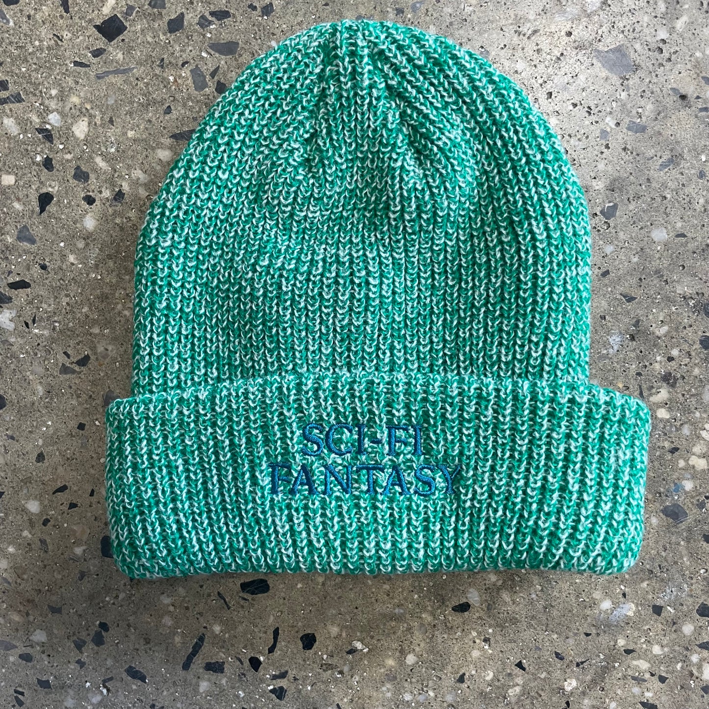 Sci-Fi Fantasy Mixed Yarn Logo Beanie - Green/Cream