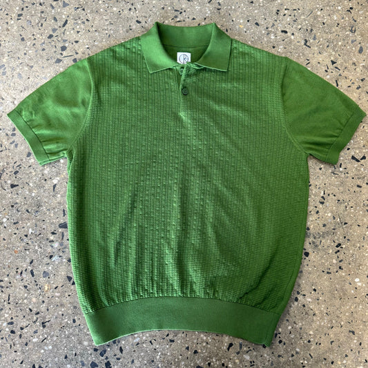 green short sleeve knit shirt with collar