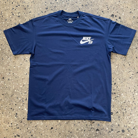 navy T-shirt with white logo