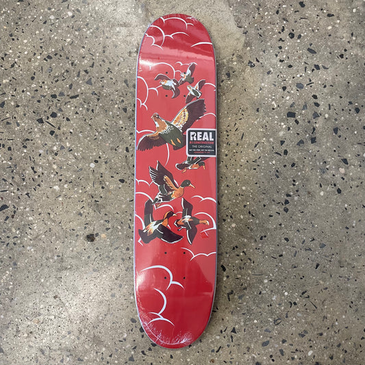 birds and ducks on red skate deck
