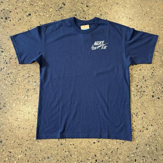 navy T-shirt with yellow logo