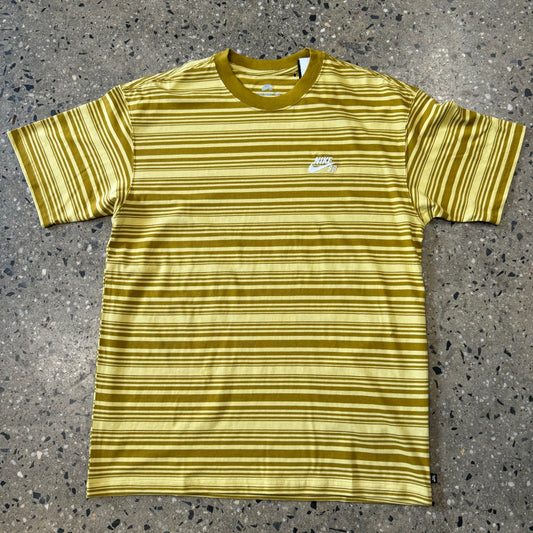 brown and yellow striped T-shirt with logo 