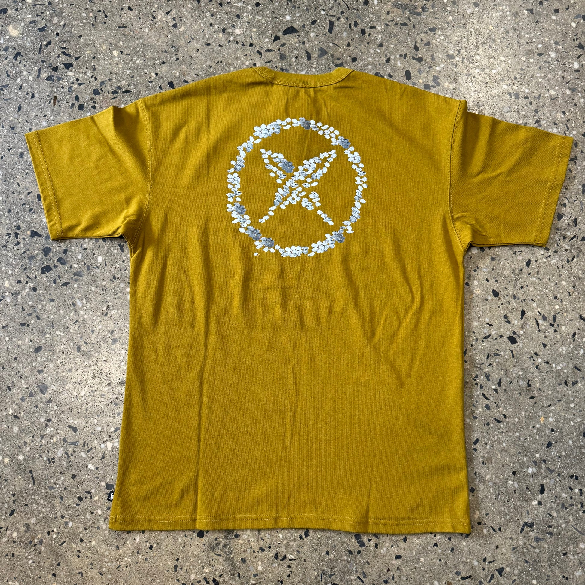 rear view of t-shirt, white circle yuto logo printed on back