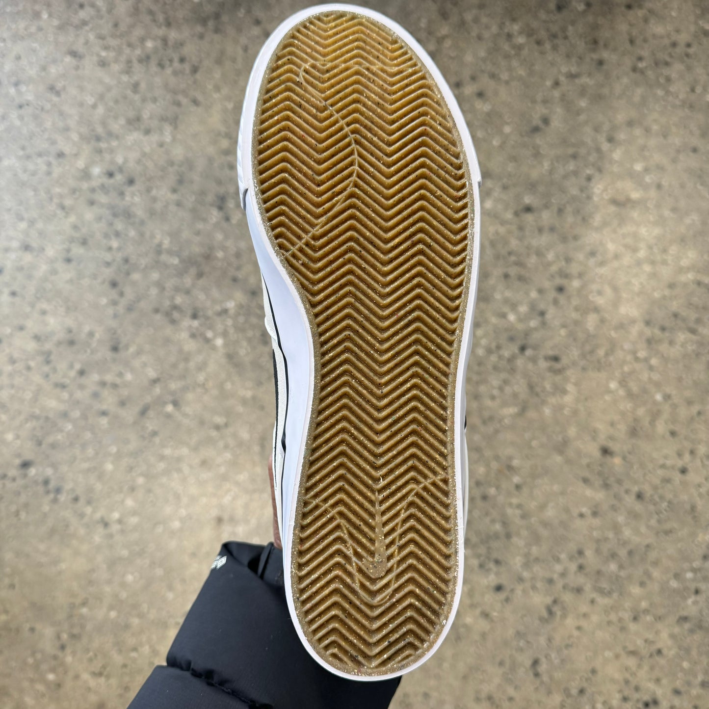 view of gum rubber bottom on skate sneaker