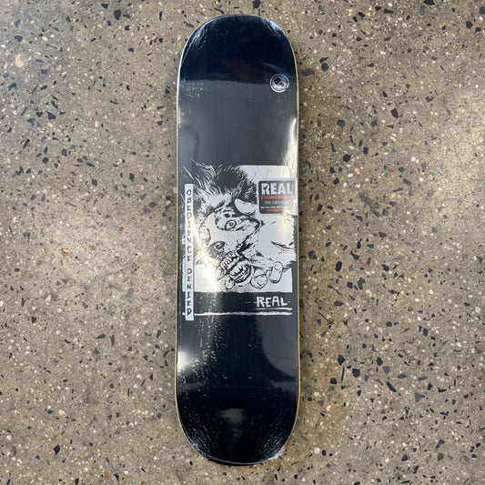 white abstract design on black skate deck