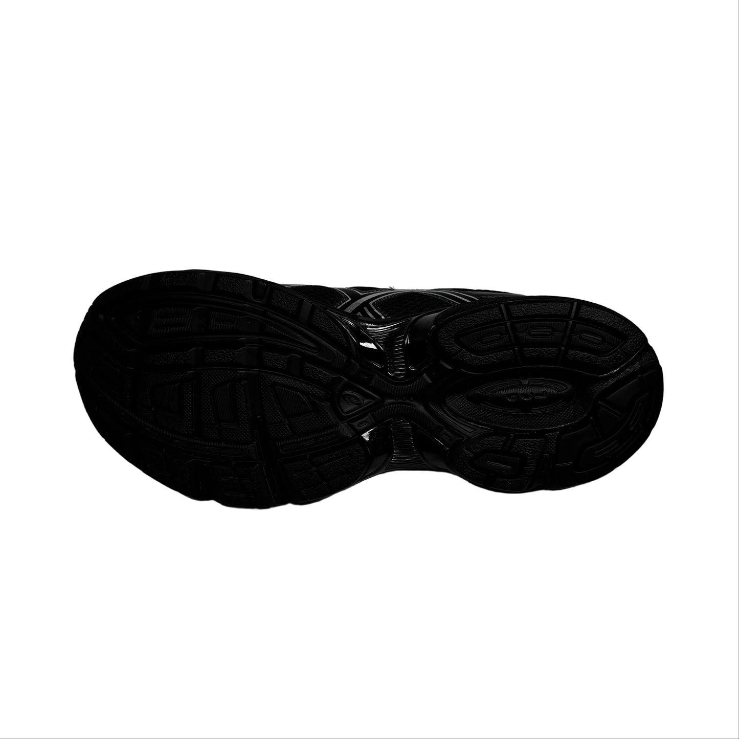 sole view of Black sneaker on a white background