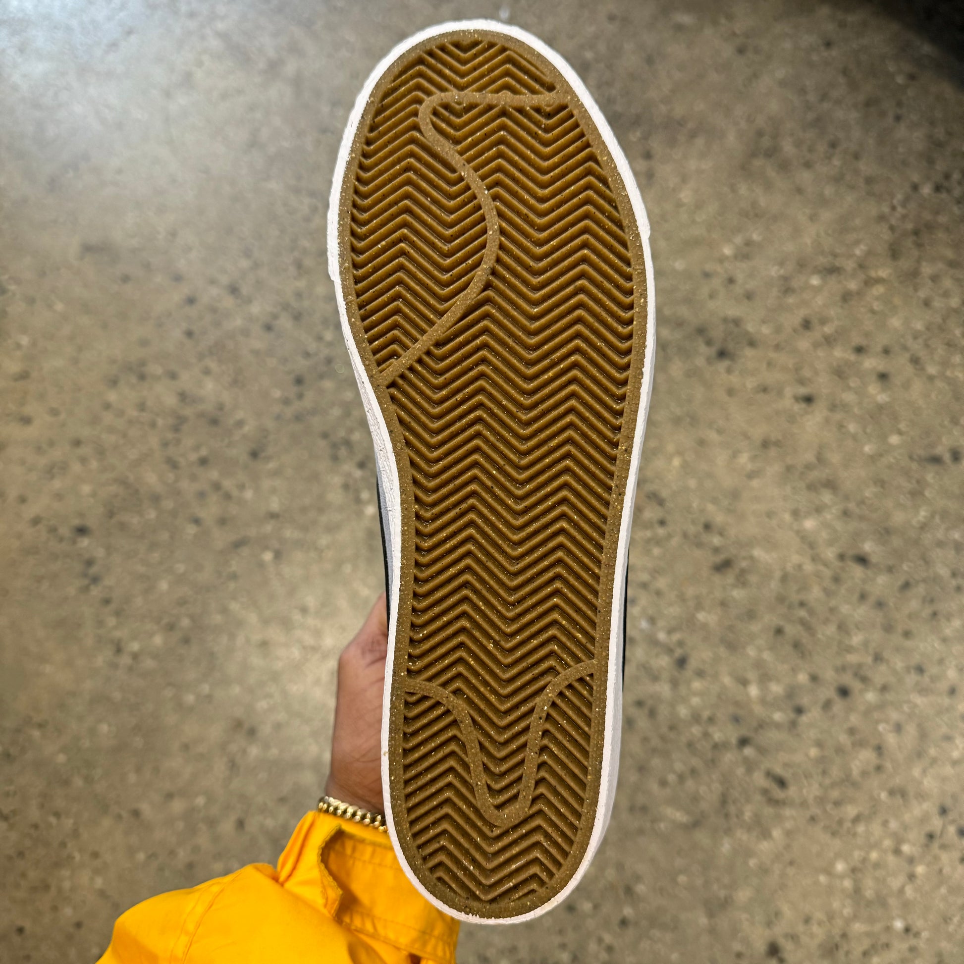 view of gum bottom on sneaker