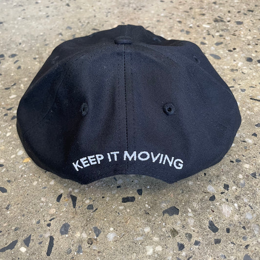 keep it moving embroidered on rear of hat