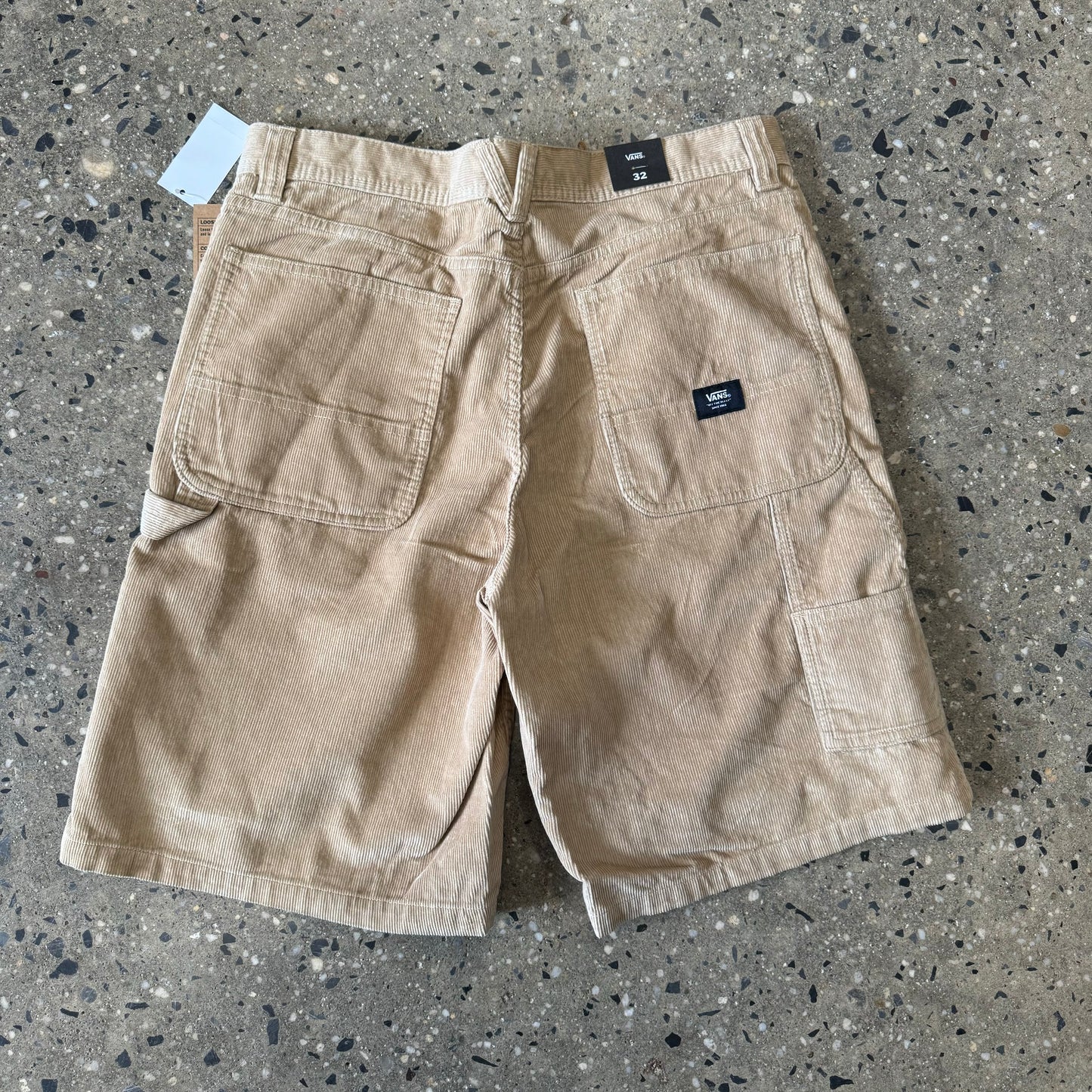 rear view of tan corduroy shorts