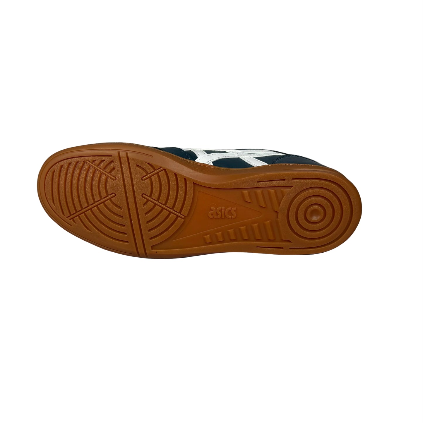Sole of a sneaker with brown rubber sole on a white background